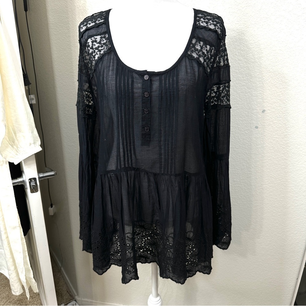 Antica Sartoria Women's Black Lace Top Coverup Beach Vacation Travel - Small